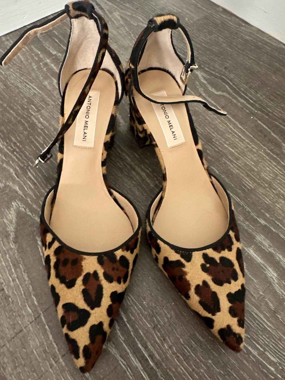 NEW Antonio Melani Leopard Print Ankle-Strap Pointed Block Heels - 7.5